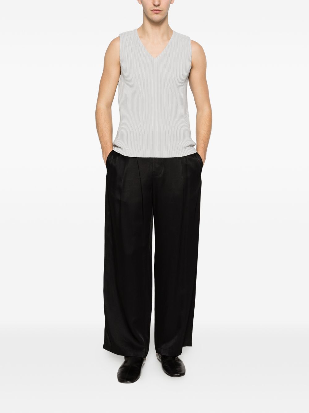 HOMME PLISSE' ISSEY MIYAKE Top — Light Grey V‑Neck
