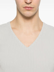 HOMME PLISSE' ISSEY MIYAKE Top — Light Grey V‑Neck
