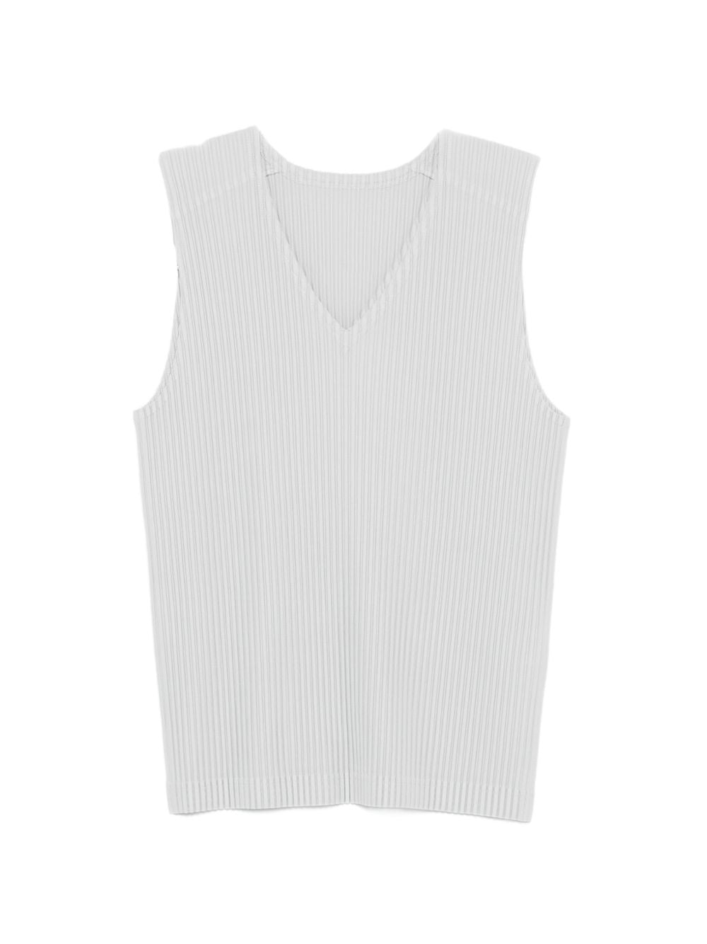HOMME PLISSE' ISSEY MIYAKE Top — Light Grey V‑Neck
