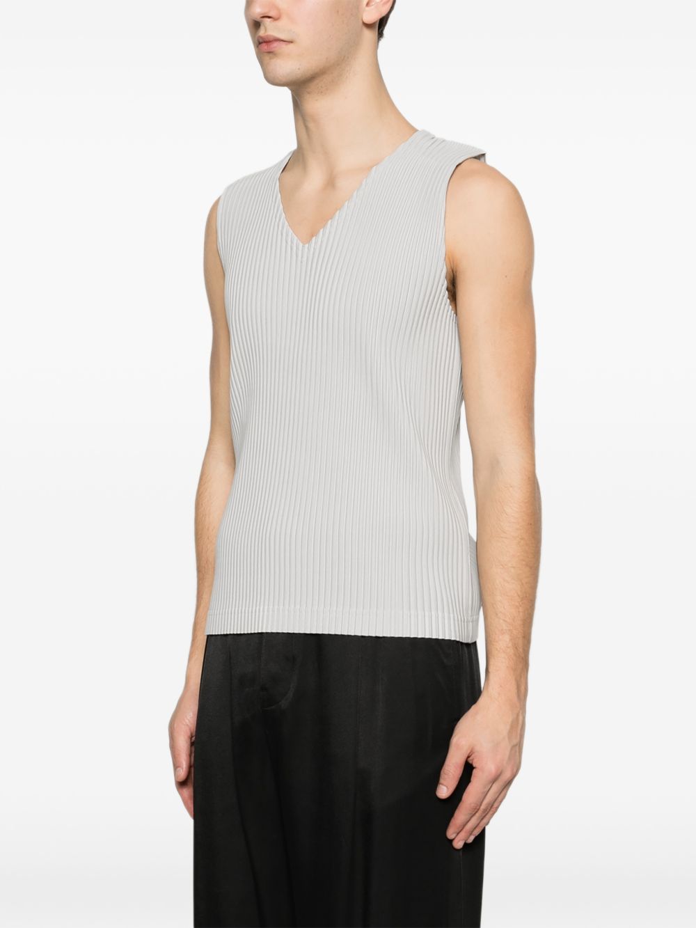 HOMME PLISSE' ISSEY MIYAKE Top — Light Grey V‑Neck