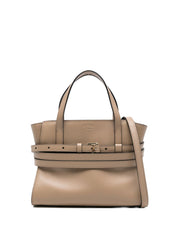 Moschino Handbag — Tie Me Small Leather Beige