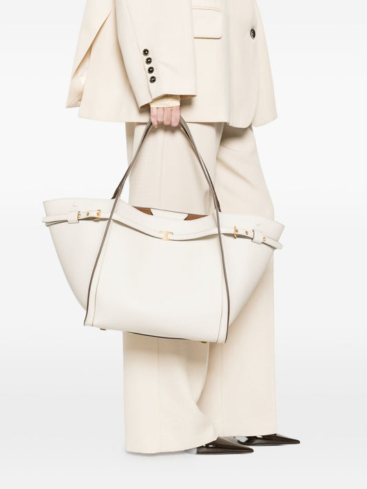 Tod'S White Leather Shopper Bag — Medium Tote