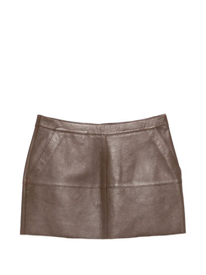 Parosh Brown Leather Mini Skirt — New In