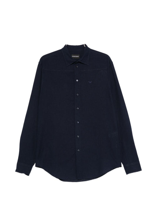 Emporio Armani Blue Linen-Blend Shirts — New In