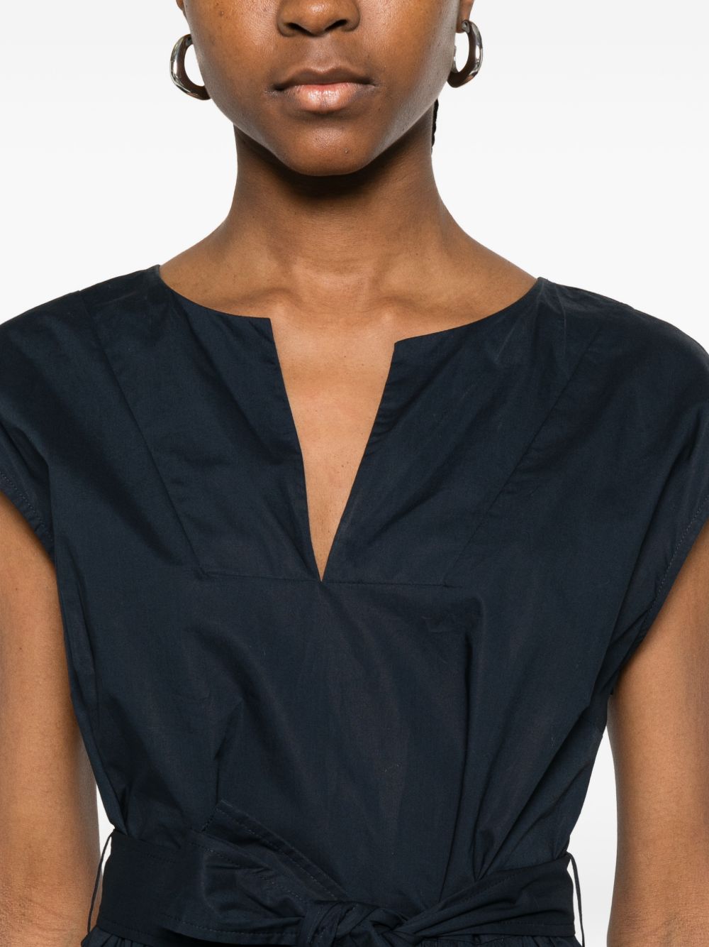 Woolrich Dresses Blue — V‑Neck Tie‑Waist Cotton Dress