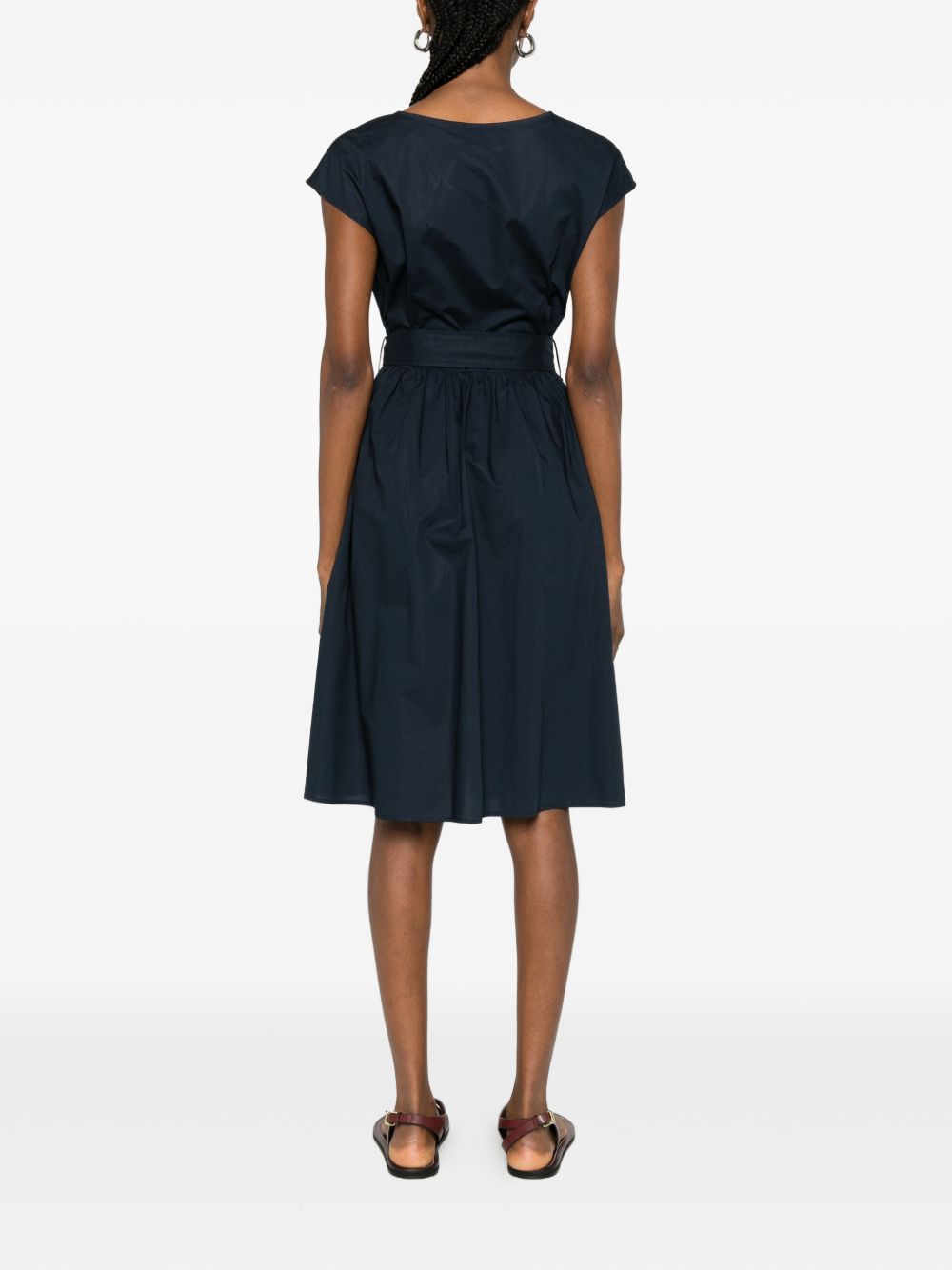 Woolrich Dresses Blue — V‑Neck Tie‑Waist Cotton Dress