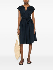 Woolrich Dresses Blue — V‑Neck Tie‑Waist Cotton Dress