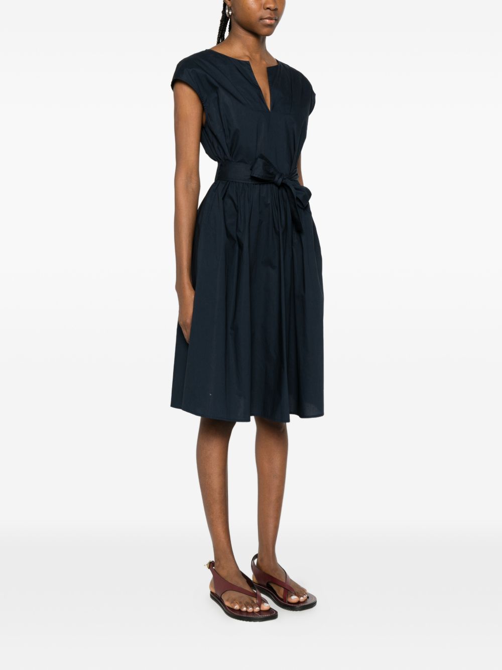 Woolrich Dresses Blue — V‑Neck Tie‑Waist Cotton Dress