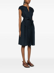 Woolrich Dresses Blue — V‑Neck Tie‑Waist Cotton Dress