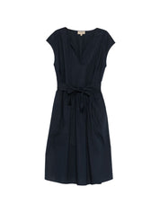 Woolrich Dresses Blue — V‑Neck Tie‑Waist Cotton Dress
