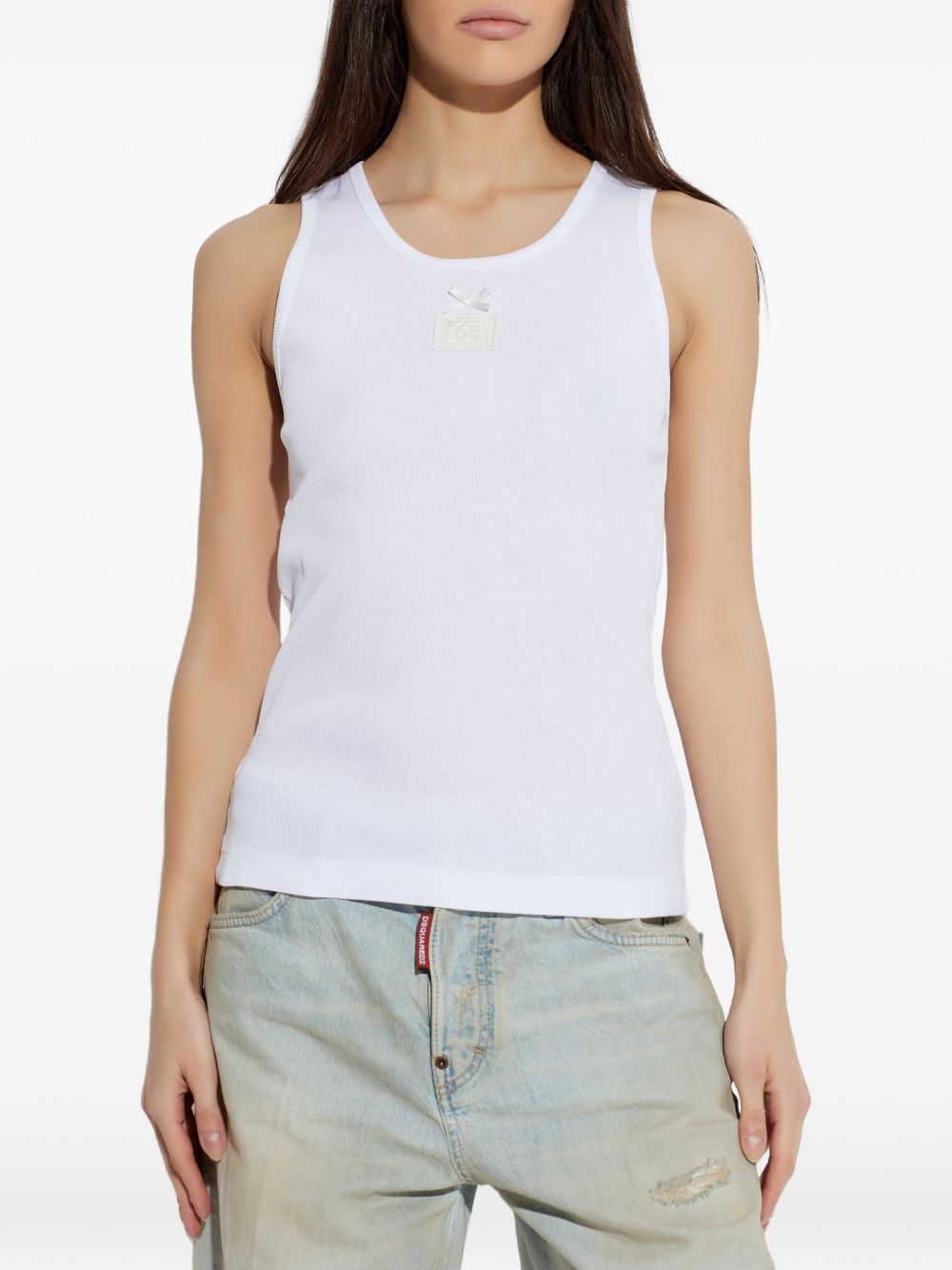 Dolce & Gabbana White Top — Sleeveless Cotton Ribbed