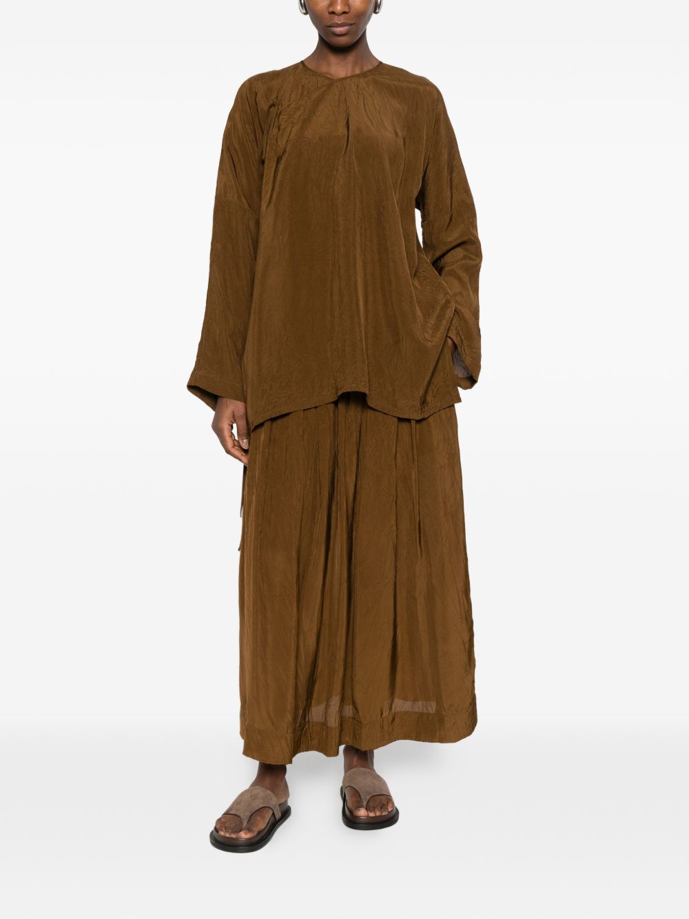 Uma Wang Camel Top — Textured Tie-Neck Top