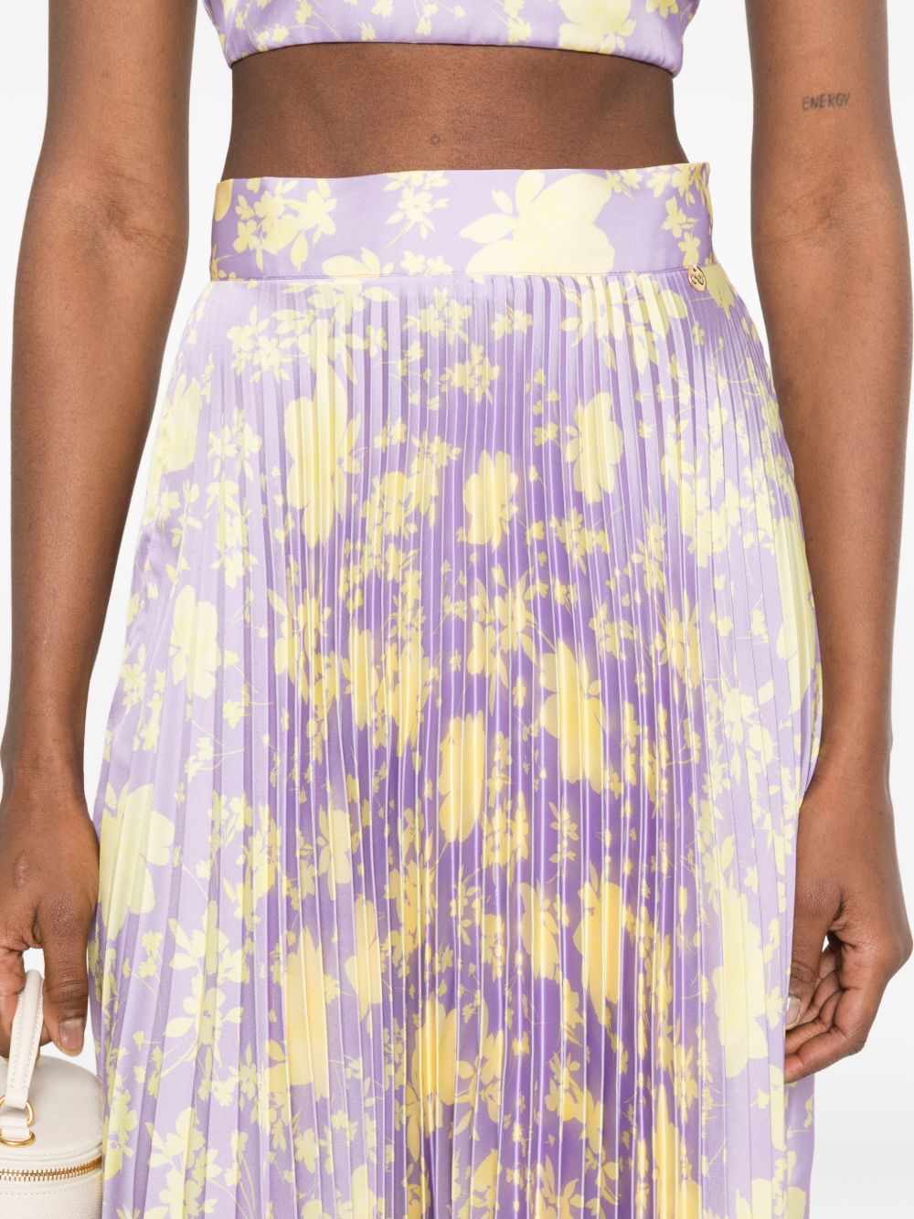 CATALINA Printed Midi Skirt — Purple Floral Pleated