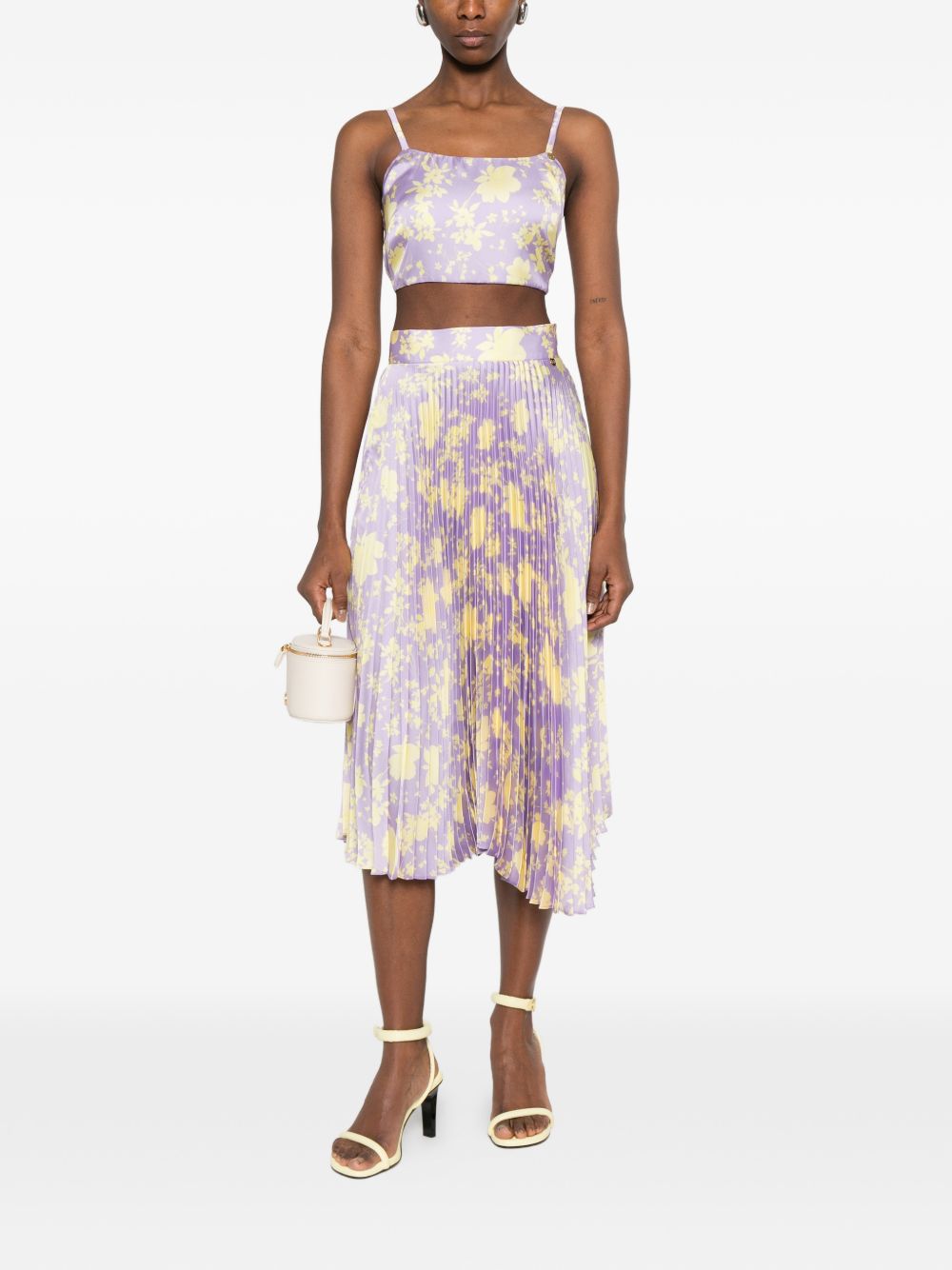 CATALINA Printed Midi Skirt — Purple Floral Pleated