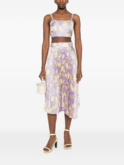 CATALINA Printed Midi Skirt — Purple Floral Pleated
