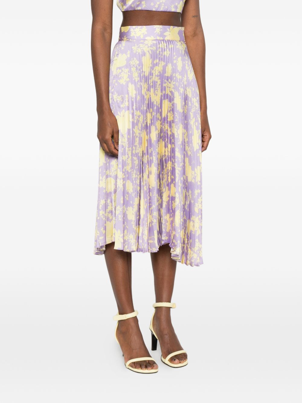 CATALINA Printed Midi Skirt — Purple Floral Pleated