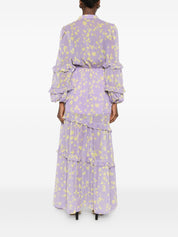CATALINA Chiffon Long Dress — Purple Floral Ruffle (Lilla)