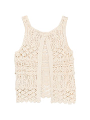 Semicouture White Top – Tiered Openwork Knit (55-60 chars)