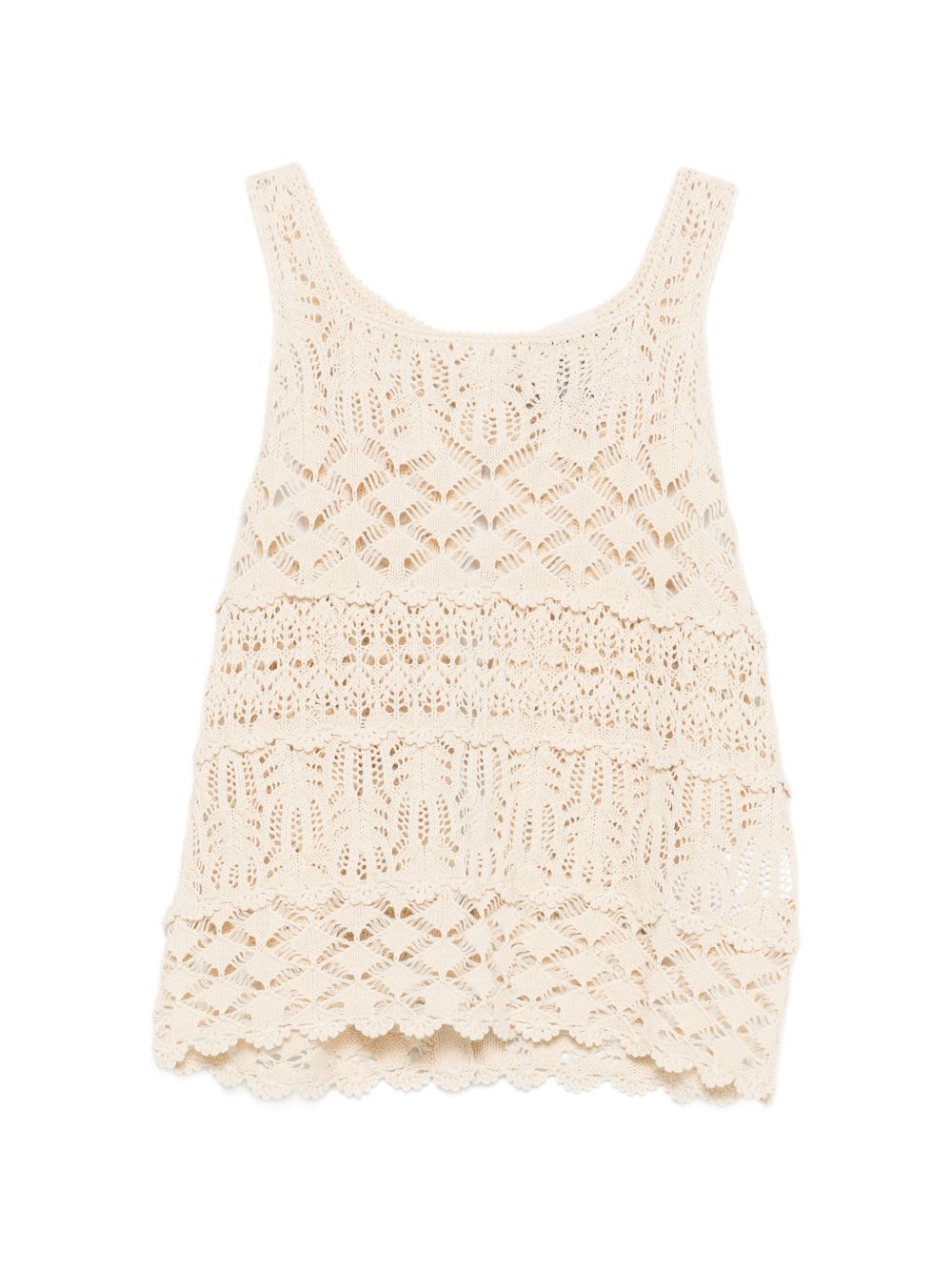 Semicouture White Top – Tiered Openwork Knit (55-60 chars)