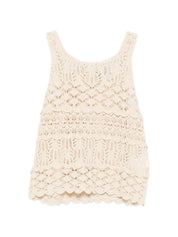 Semicouture White Top – Tiered Openwork Knit (55-60 chars)