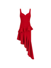 CATALINA Asymmetric Silk & Nylon Long Dress — Red