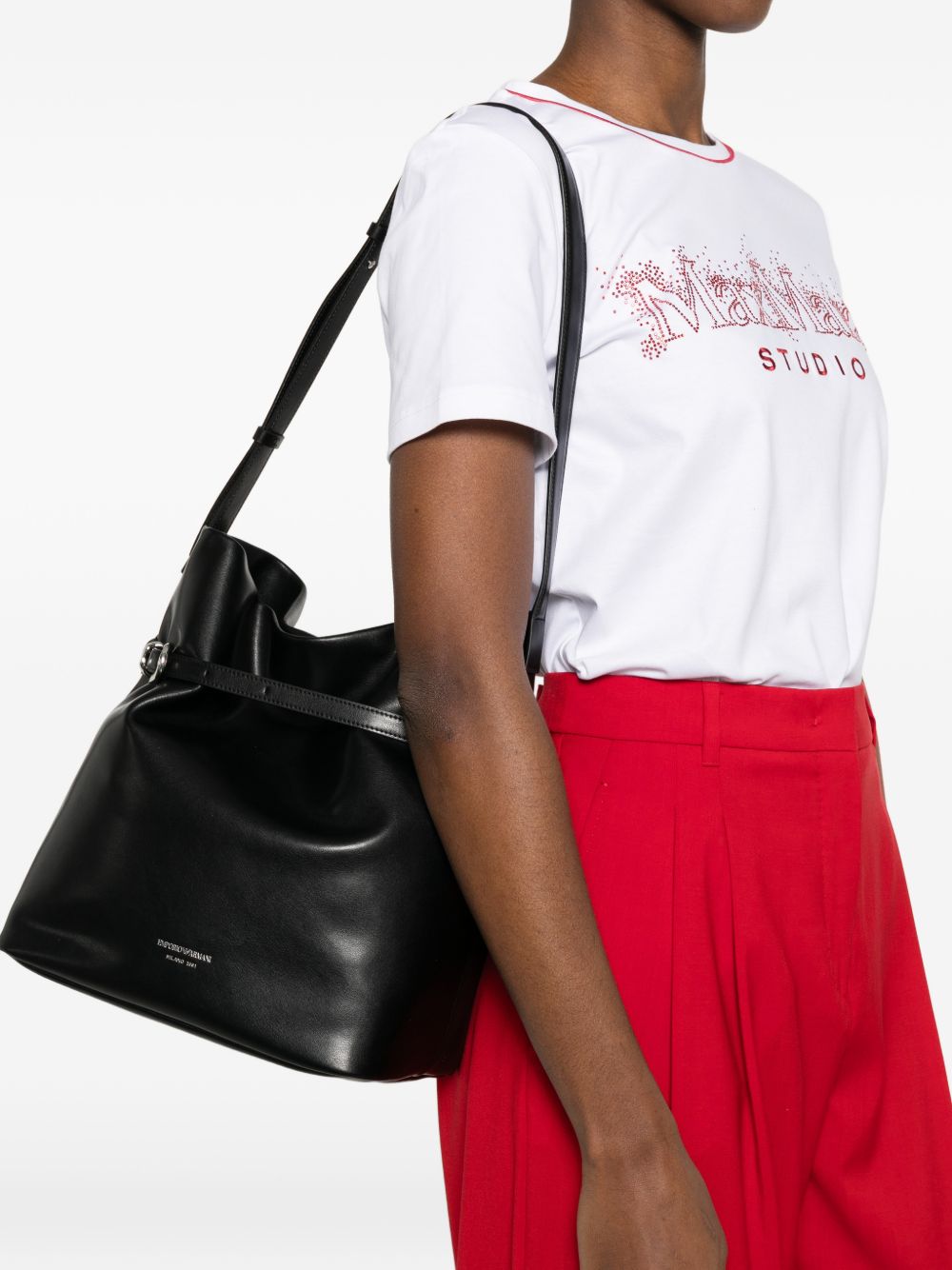 Emporio Armani Leather Bucket Bag - Black Shoulder
