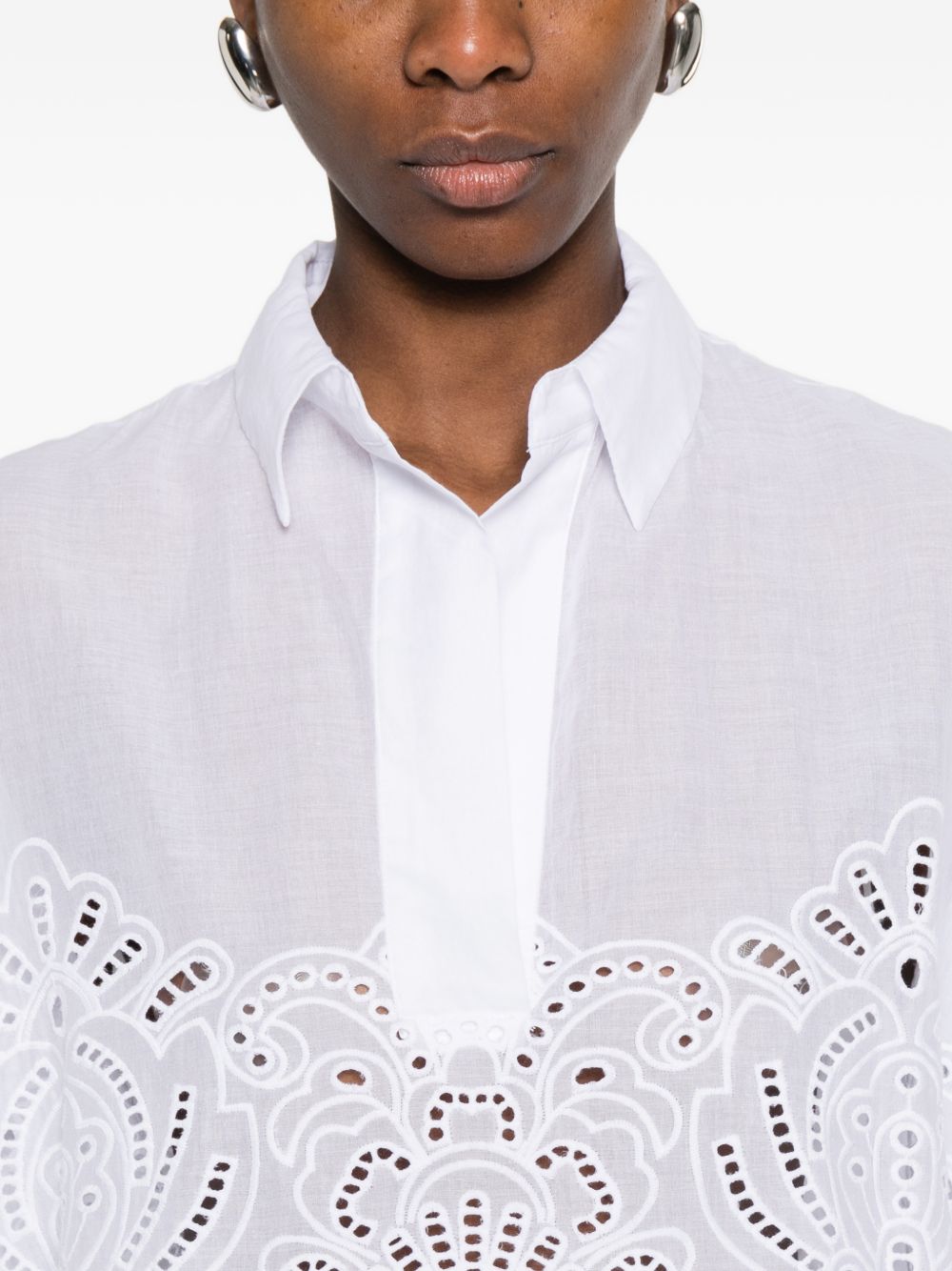 Ermanno Firenze White Shirts — Cropped Lace Shirt