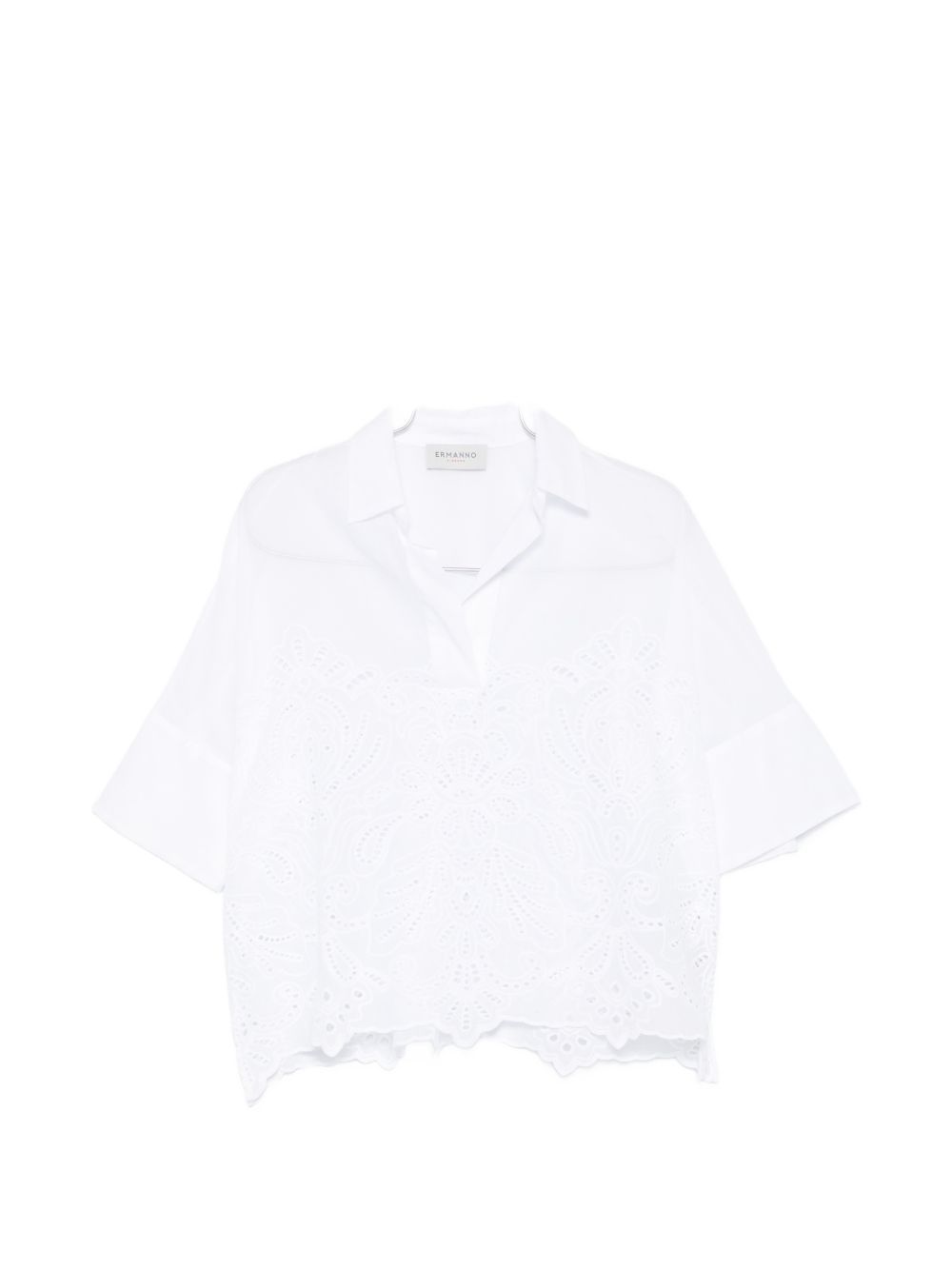 Ermanno Firenze White Shirts — Cropped Lace Shirt