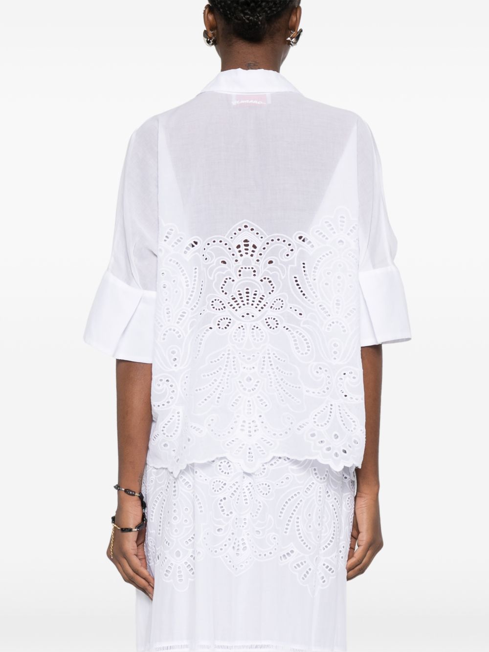 Ermanno Firenze White Shirts — Cropped Lace Shirt