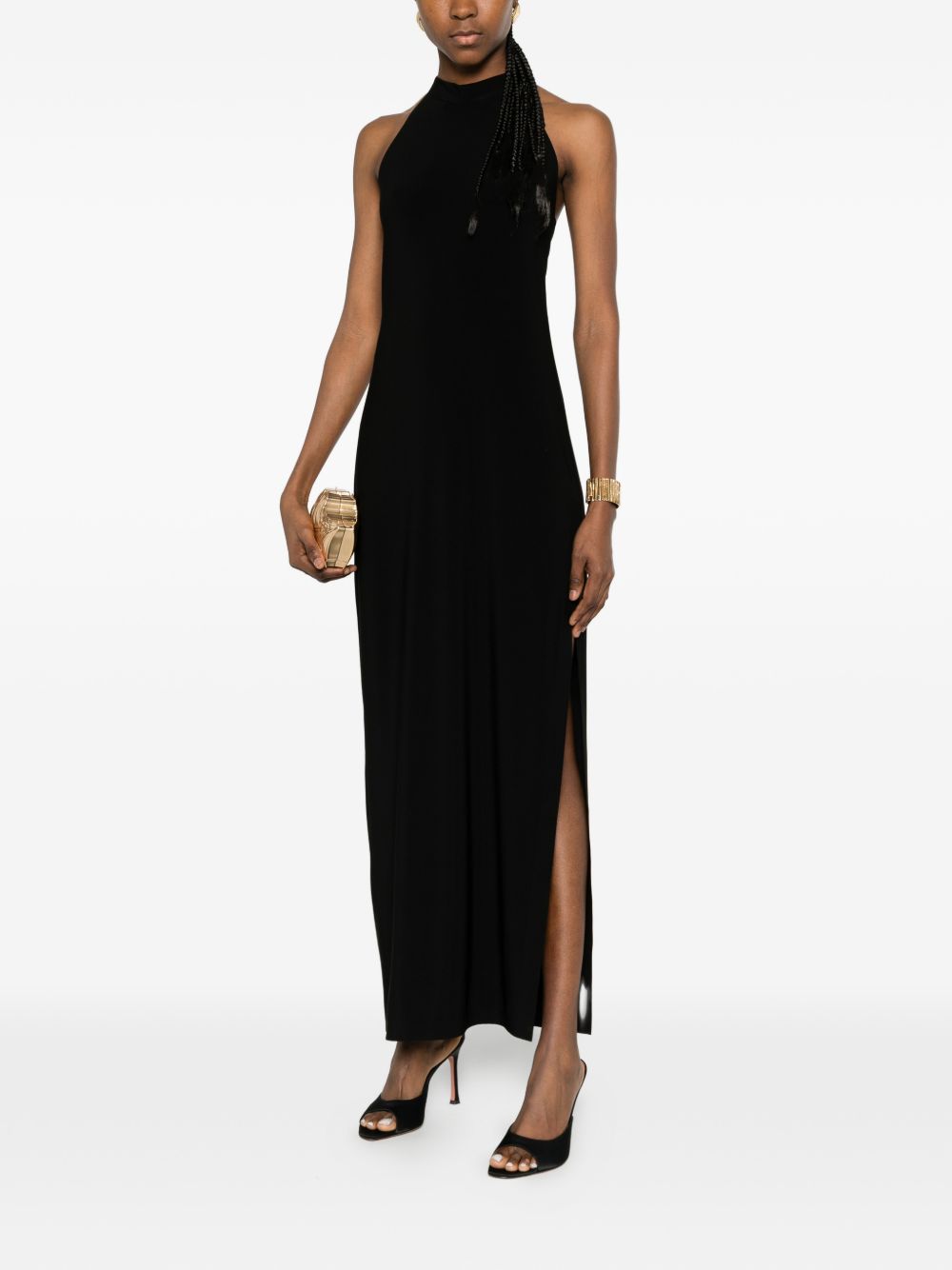 Norma Kamali Black Dresses — Halterneck Maxi Elegance