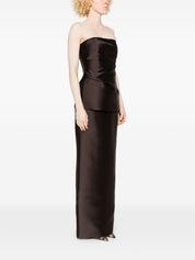 Solace London Lucille Maxi Dress — Chestnut Brown Peplum