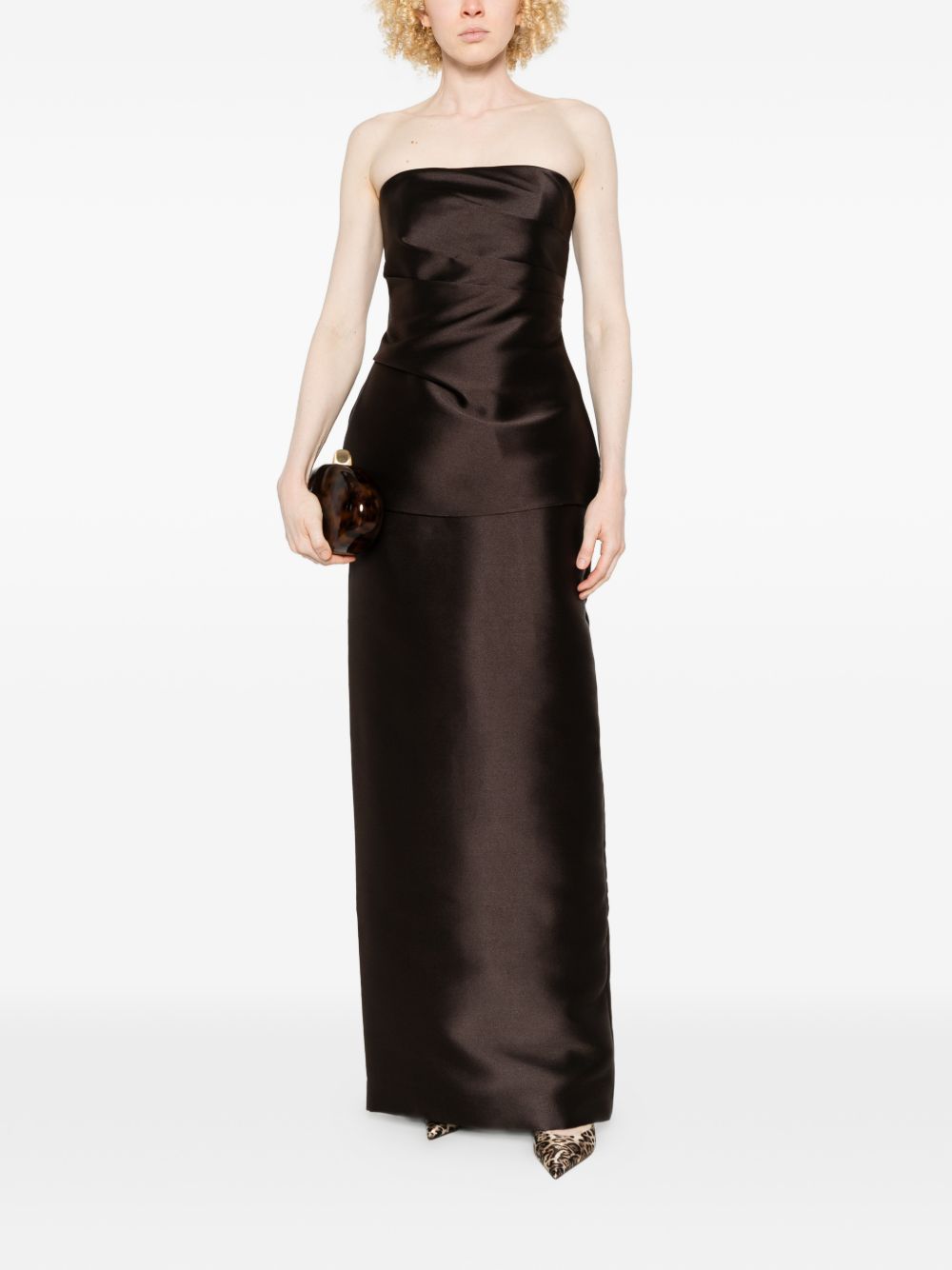 Solace London Lucille Maxi Dress — Chestnut Brown Peplum