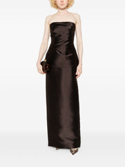 Solace London Lucille Maxi Dress — Chestnut Brown Peplum
