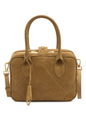 Golden Goose Vita Camel Suede Handbag with Gold Details