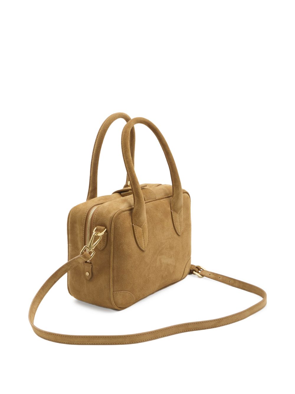 Golden Goose Vita Camel Suede Handbag with Gold Details