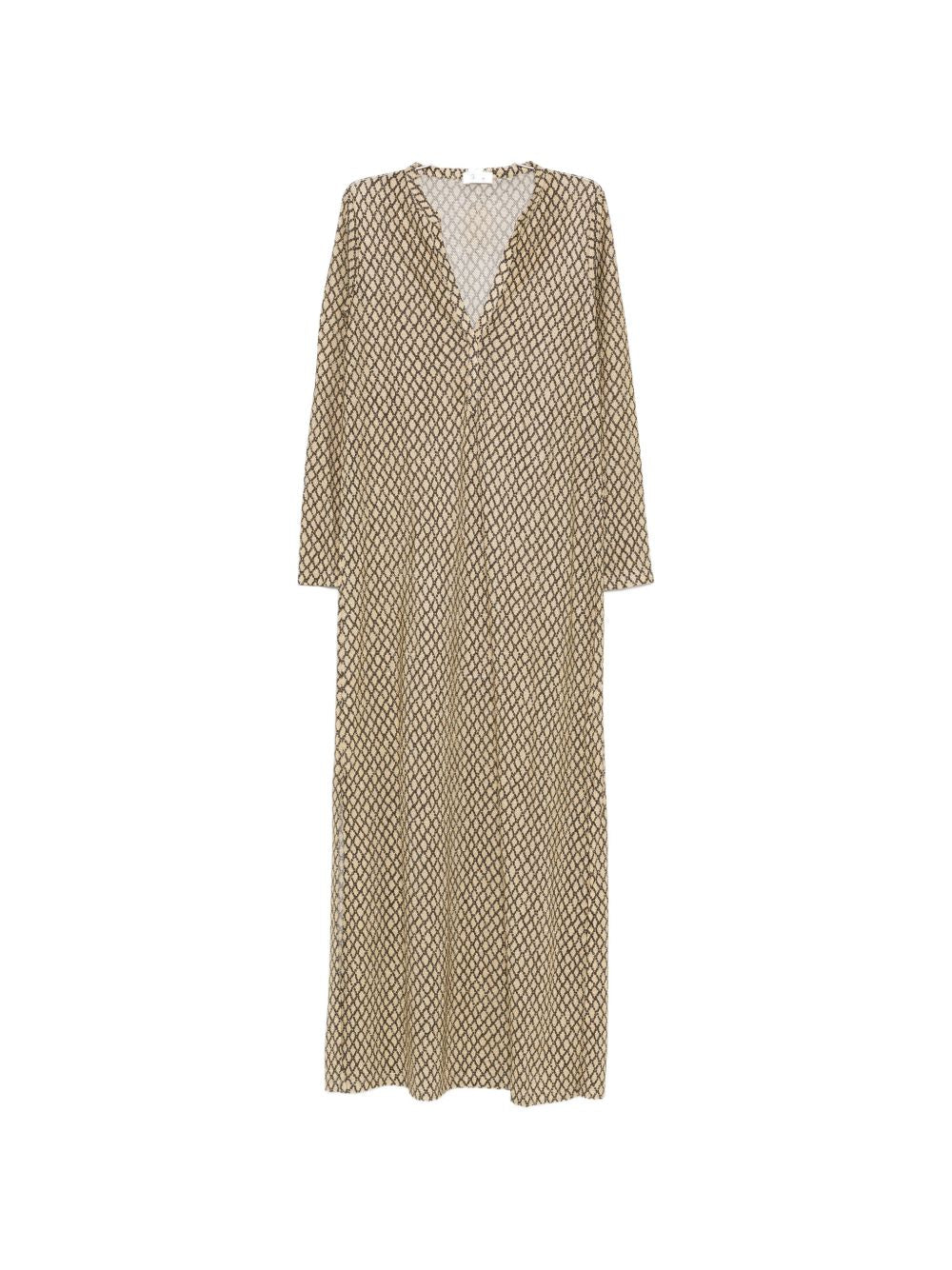 Siyu V‑Neck Money Kaftan Dress — Beige, Long Sleeves