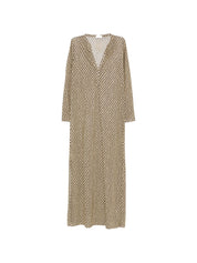 Siyu V‑Neck Money Kaftan Dress — Beige, Long Sleeves