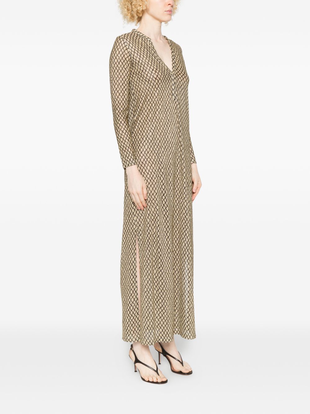Siyu V‑Neck Money Kaftan Dress — Beige, Long Sleeves