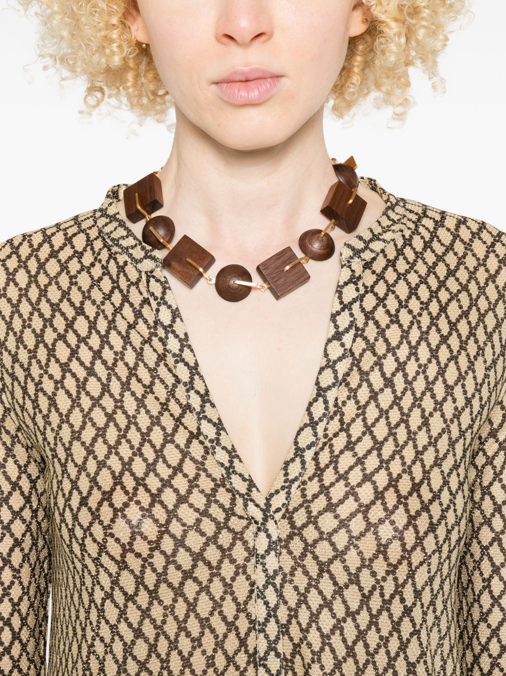 Siyu V‑Neck Money Kaftan Dress — Beige, Long Sleeves
