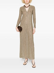 Siyu V‑Neck Money Kaftan Dress — Beige, Long Sleeves