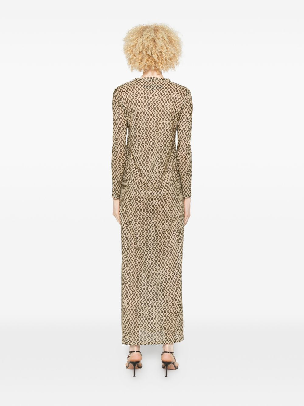 Siyu V‑Neck Money Kaftan Dress — Beige, Long Sleeves