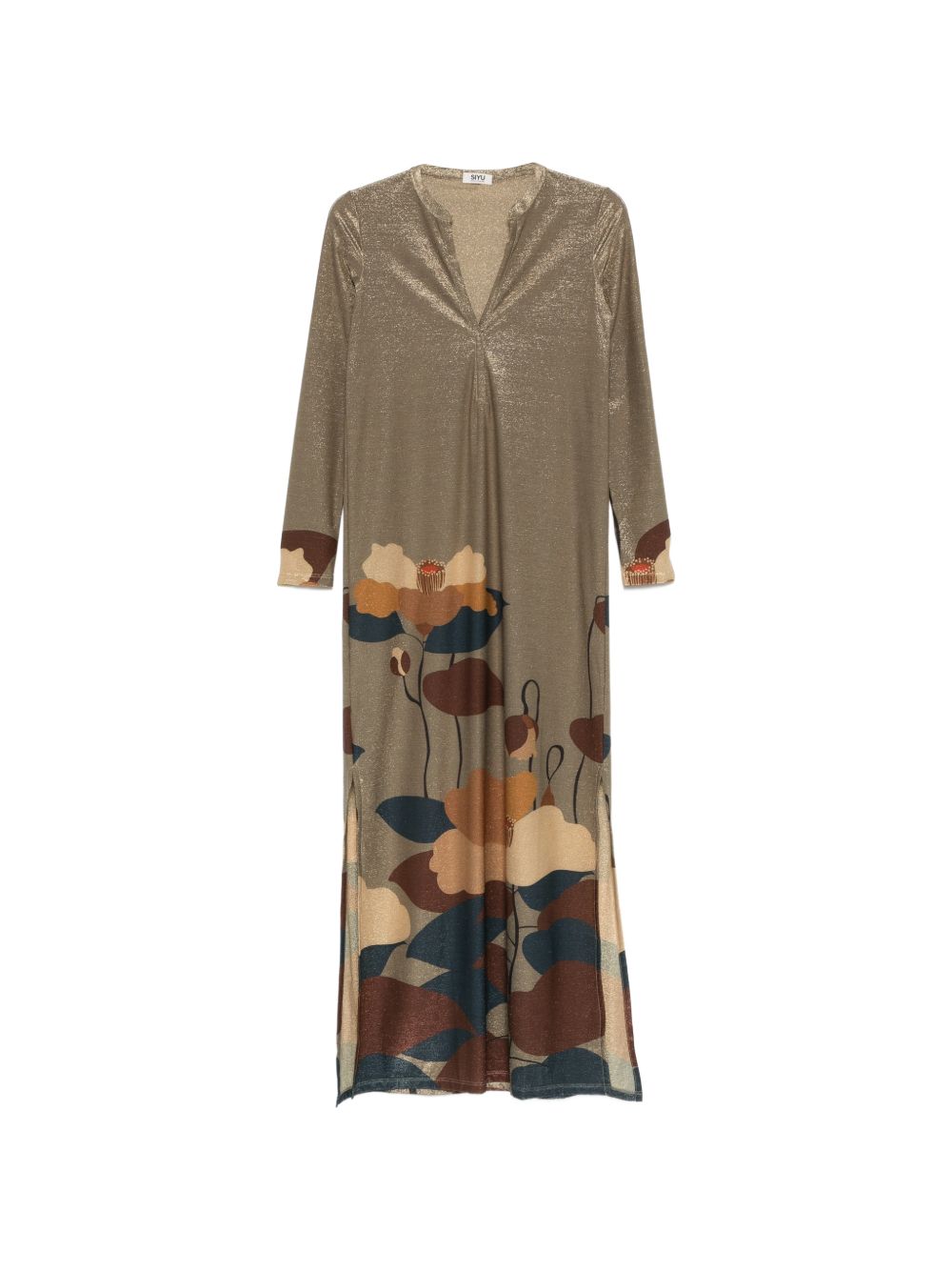 Siyu Dresses — Floral Kaftan V‑Neck Dress, Green