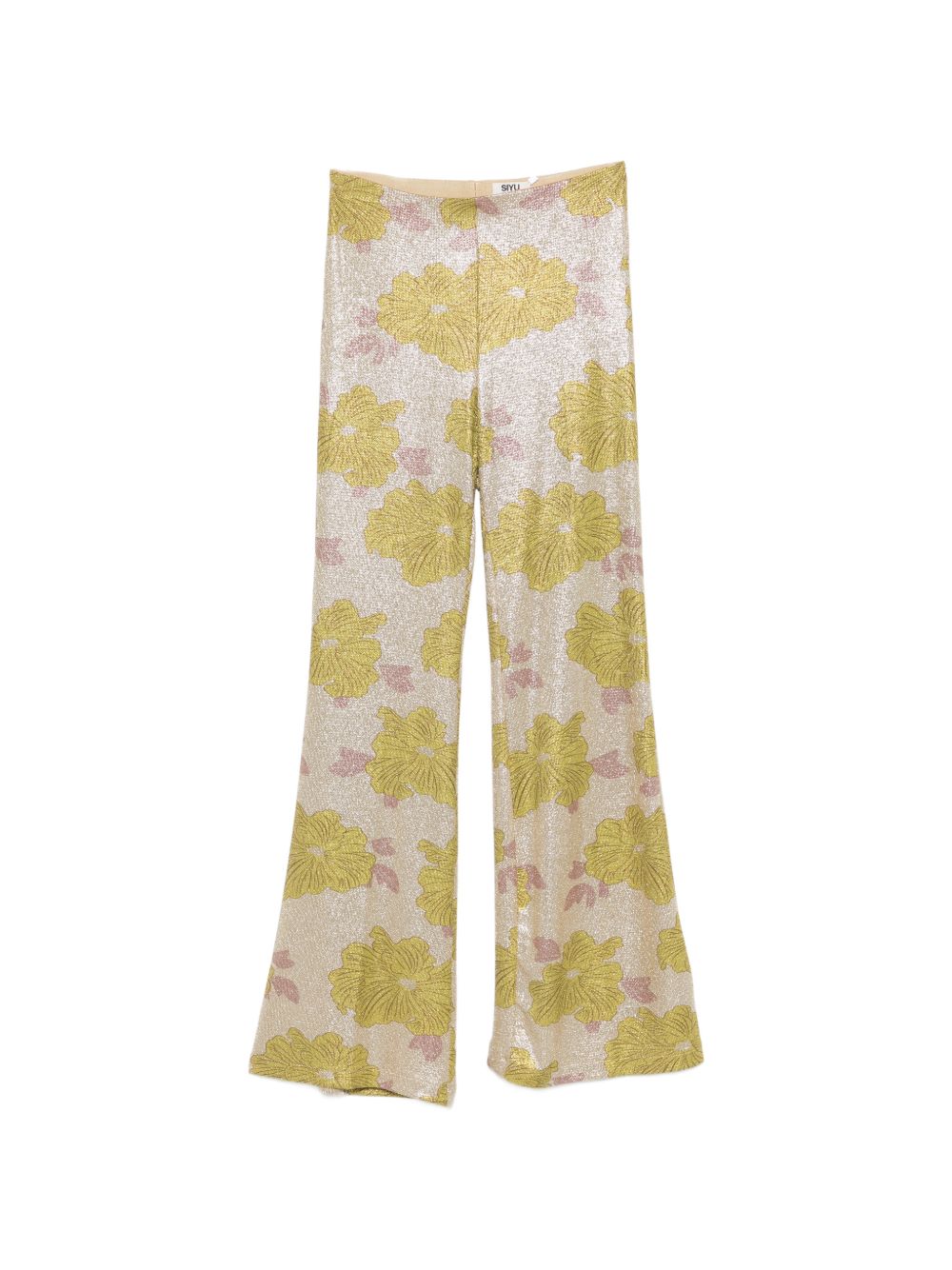 Siyu Trousers — Green Floral Flared Trousers