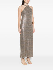 Siyu Dresses — Halterneck Basketweave Long Dress (Brown)