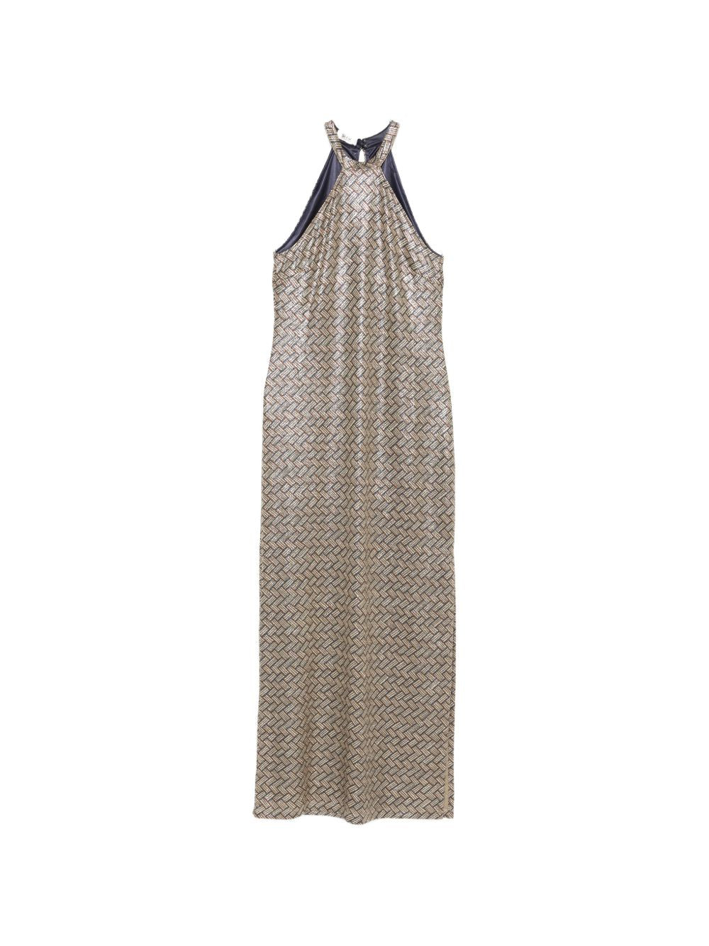 Siyu Dresses — Halterneck Basketweave Long Dress (Brown)