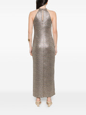 Siyu Dresses — Halterneck Basketweave Long Dress (Brown)