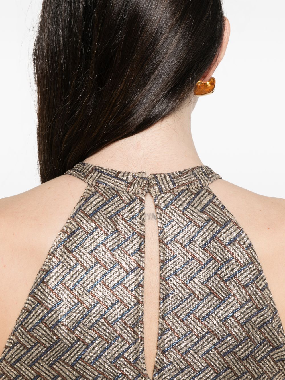 Siyu Dresses — Halterneck Basketweave Long Dress (Brown)