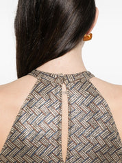 Siyu Dresses — Halterneck Basketweave Long Dress (Brown)