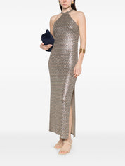 Siyu Dresses — Halterneck Basketweave Long Dress (Brown)