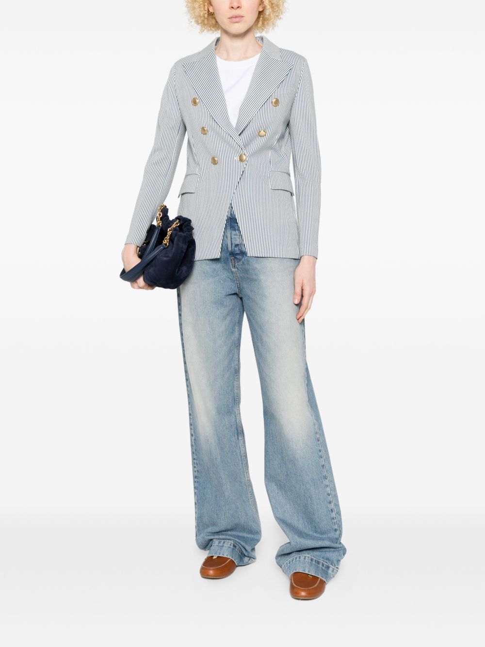 Circolo 1901 Jackets — Blue Striped Double-Breasted